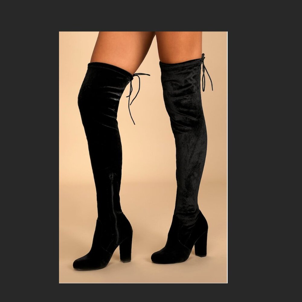 Lulu's So Much Yes Black Velvet Over the Knee Boots